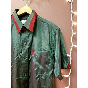 Green Holographic Button Up